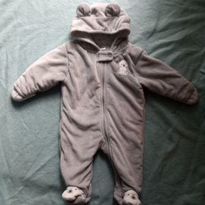 Carter's Winter super warm soft gray bear full bodysuit zip up 6m